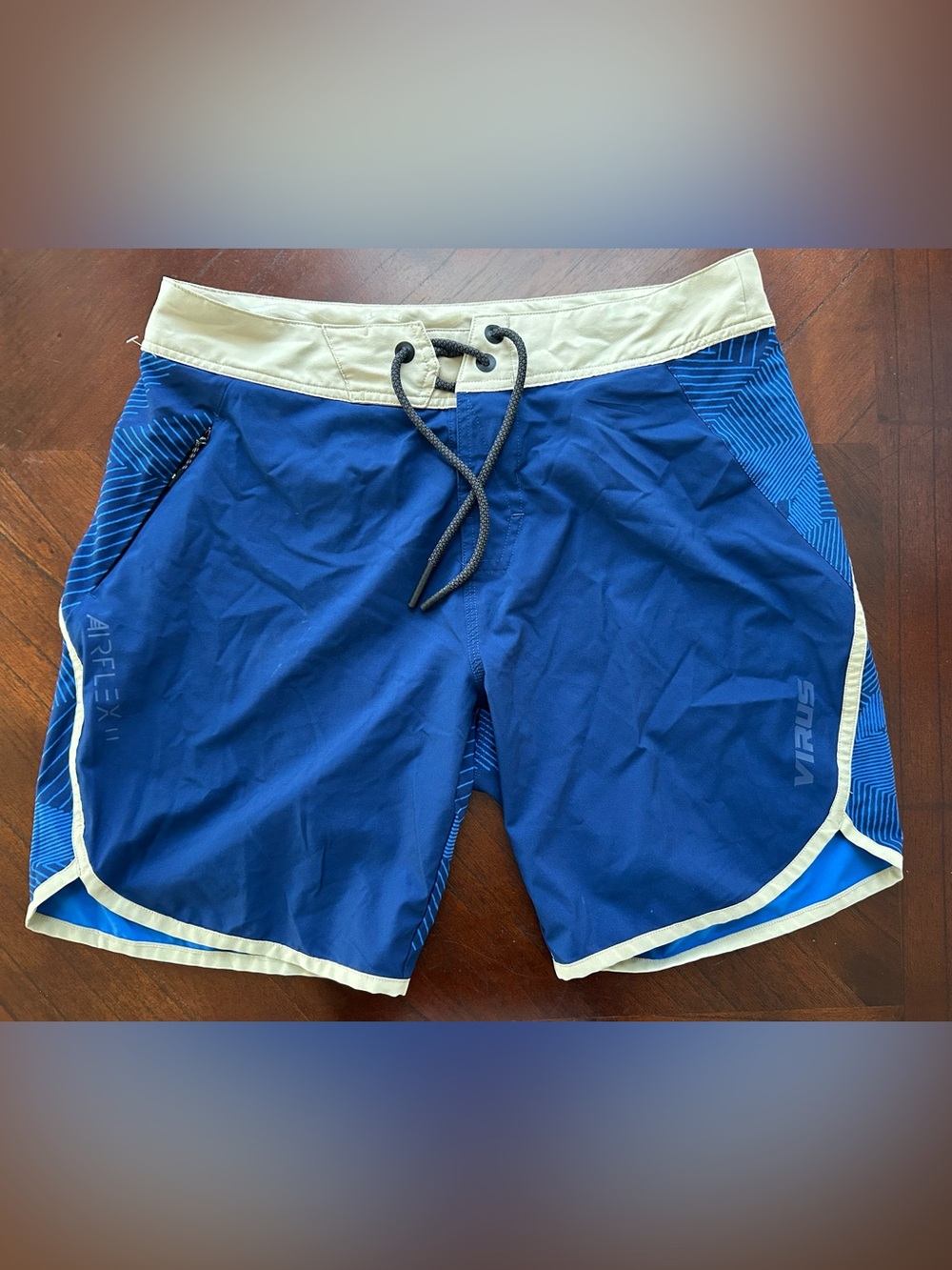Virus Men's Blue Athletic Swim Shorts with Cream Trim size s